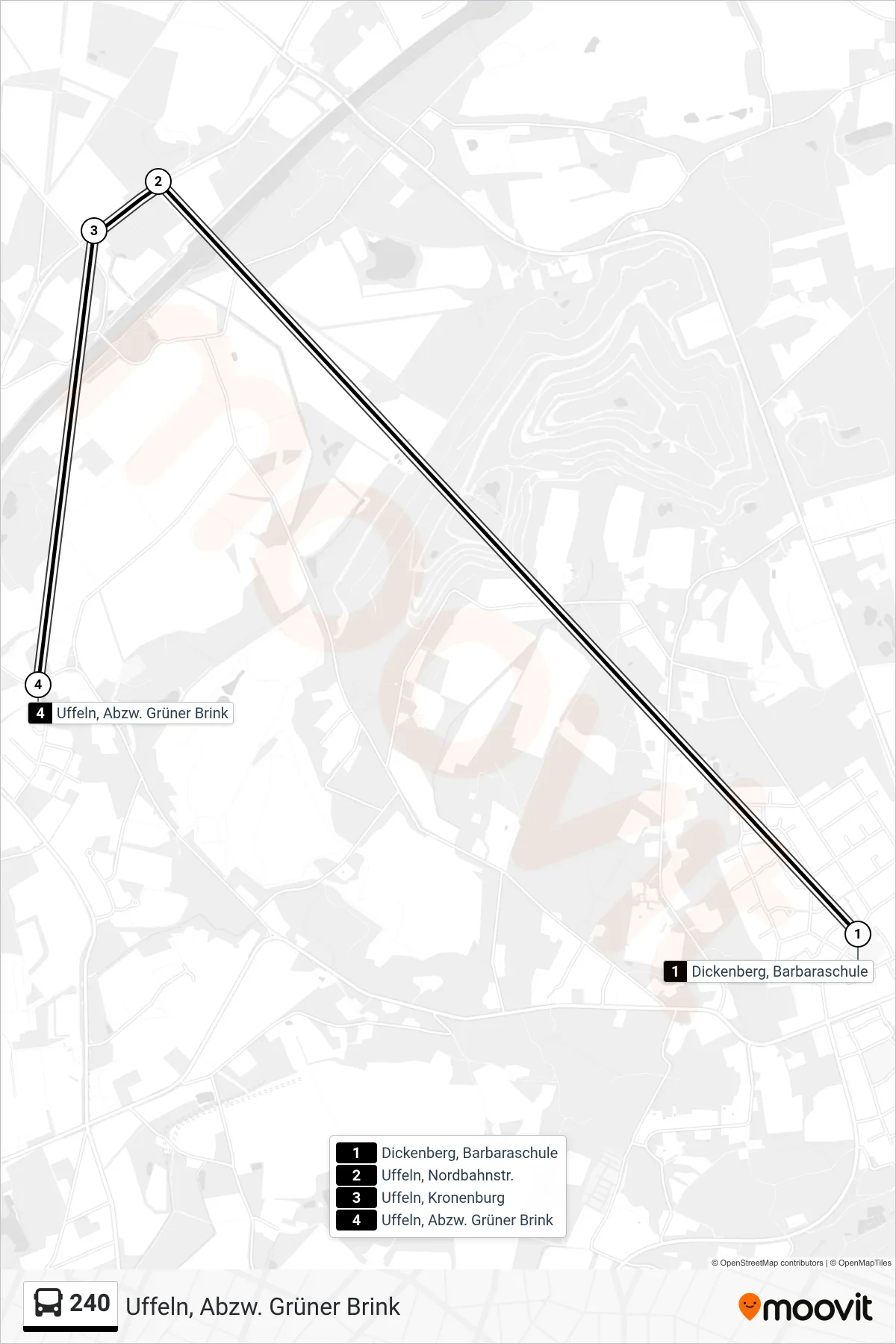 Linie 240 (Bus) Richtung Uffeln, Abzw. Grüner Brink: Route und Haltestellen auf der Karte