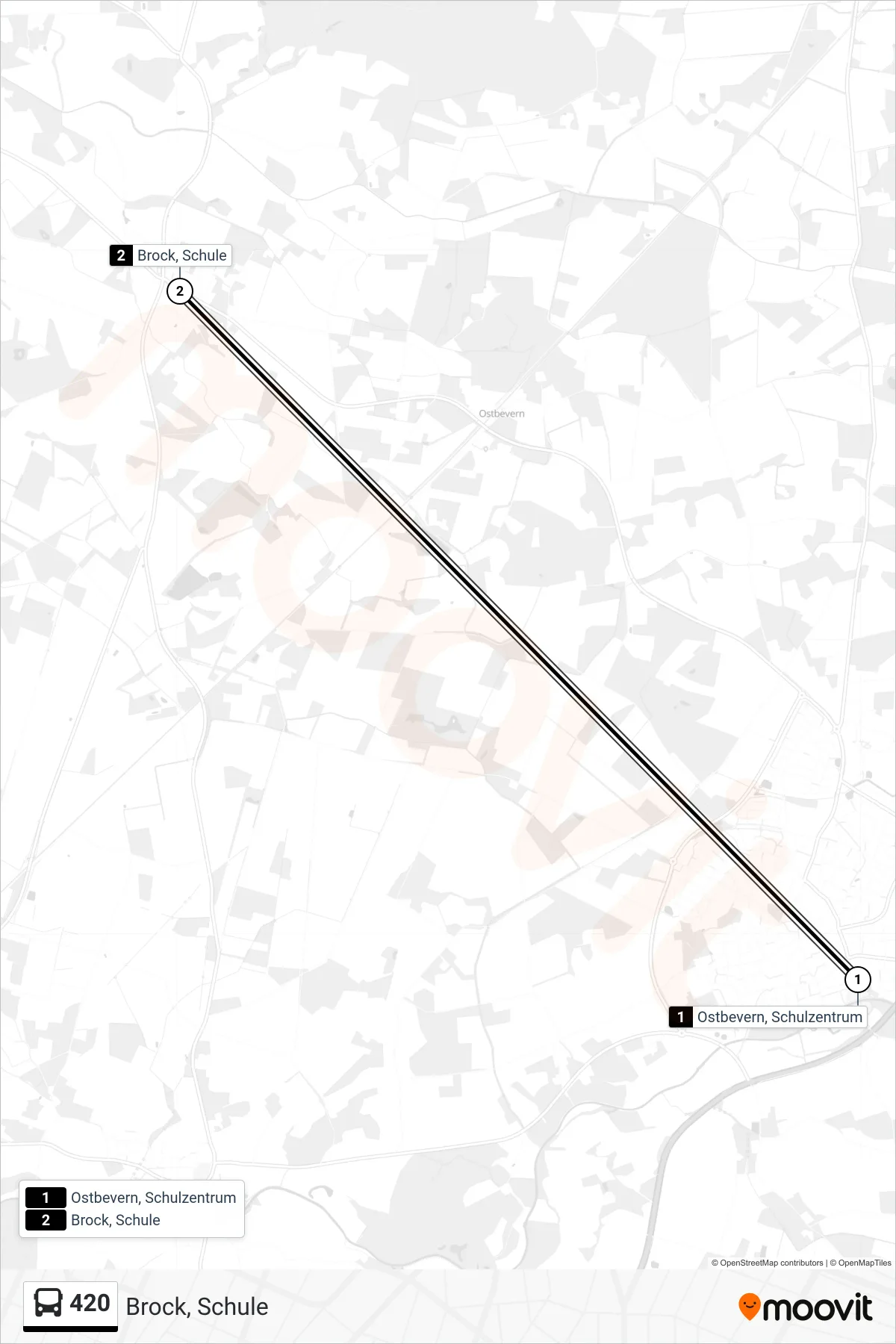 420 tram Line (Brock, Schule) route and stops on a map