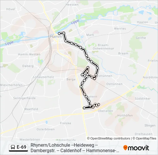 E-69 Bus Line Map