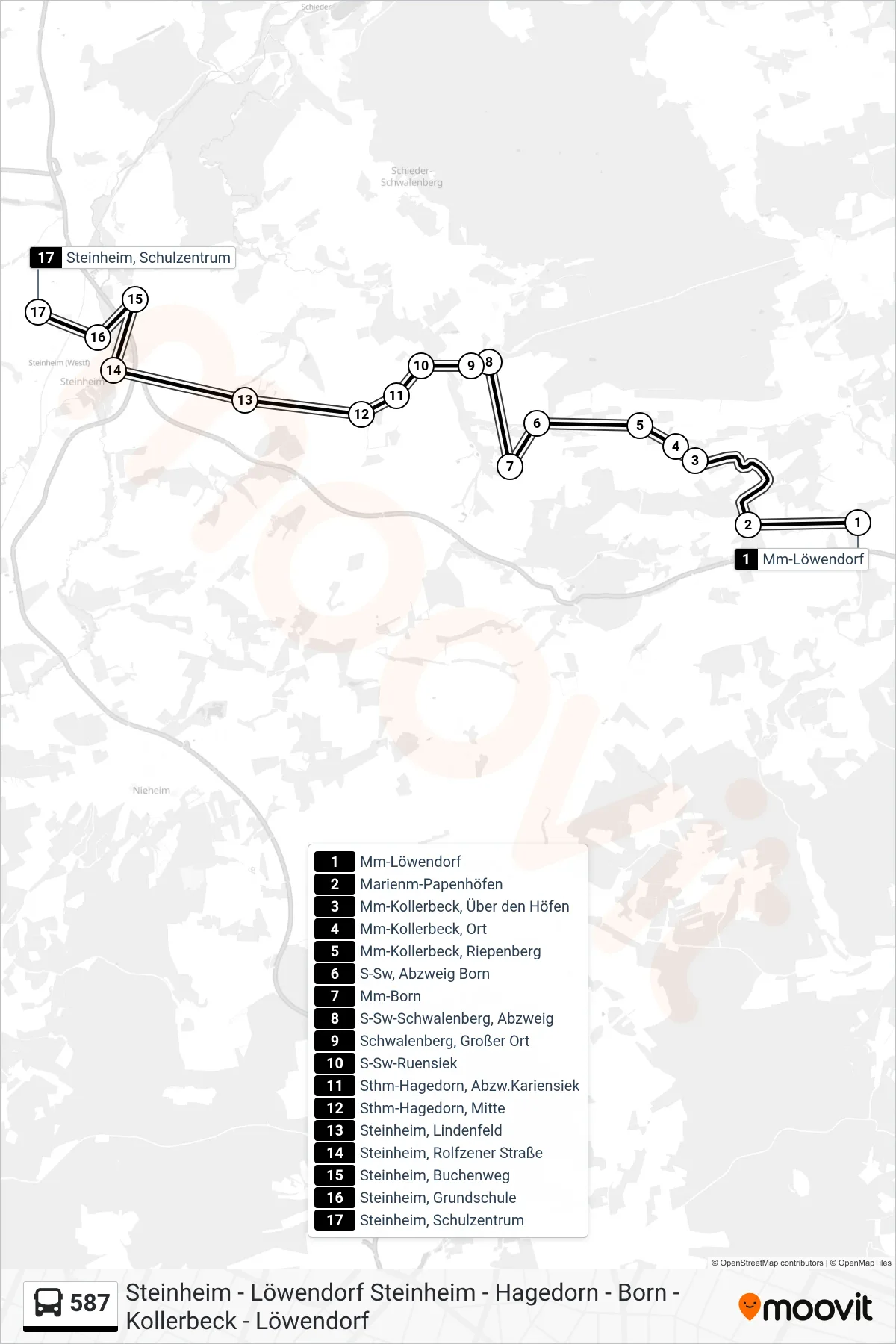 Linie 587 (Bus) Richtung Steinheim, Schulzentrum: Route und Haltestellen auf der Karte