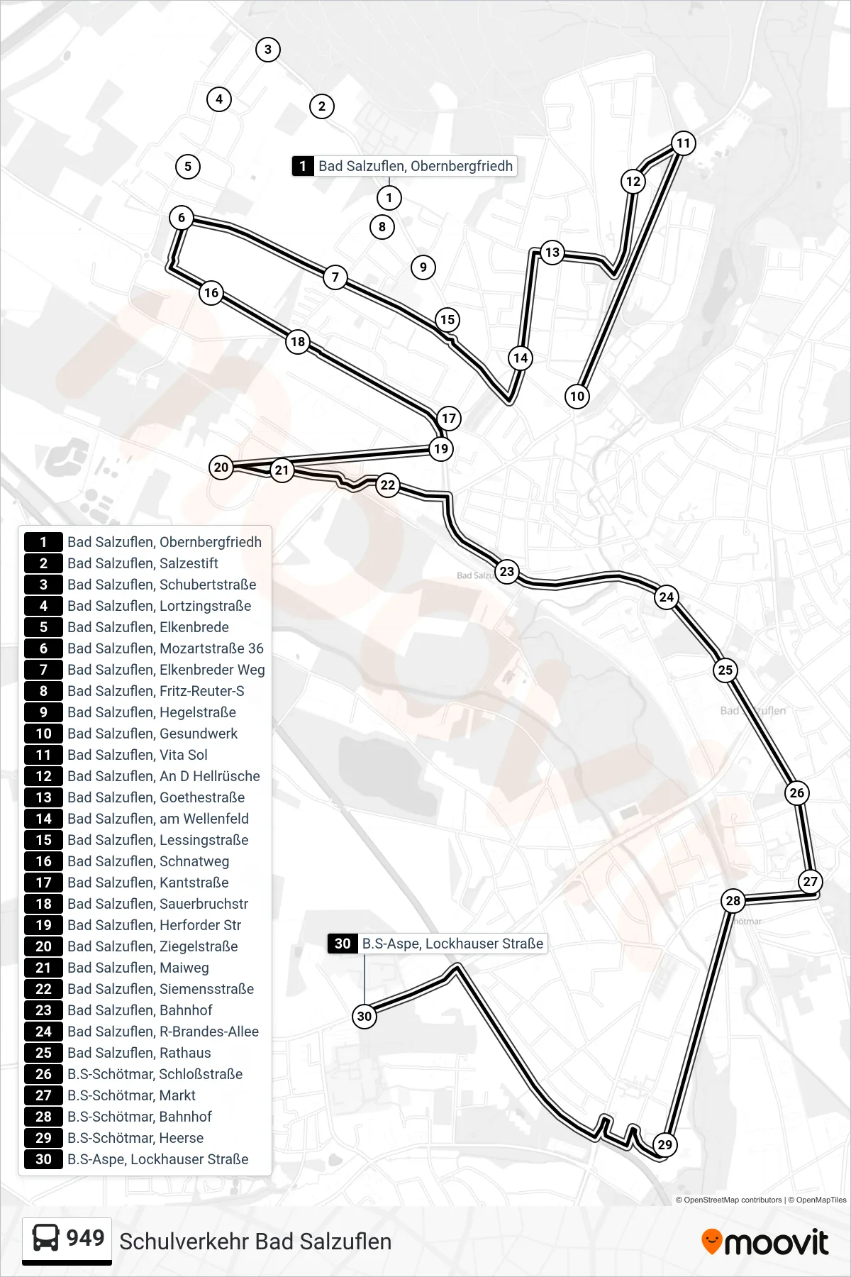 949 bus Line (Aspe) route and stops on a map
