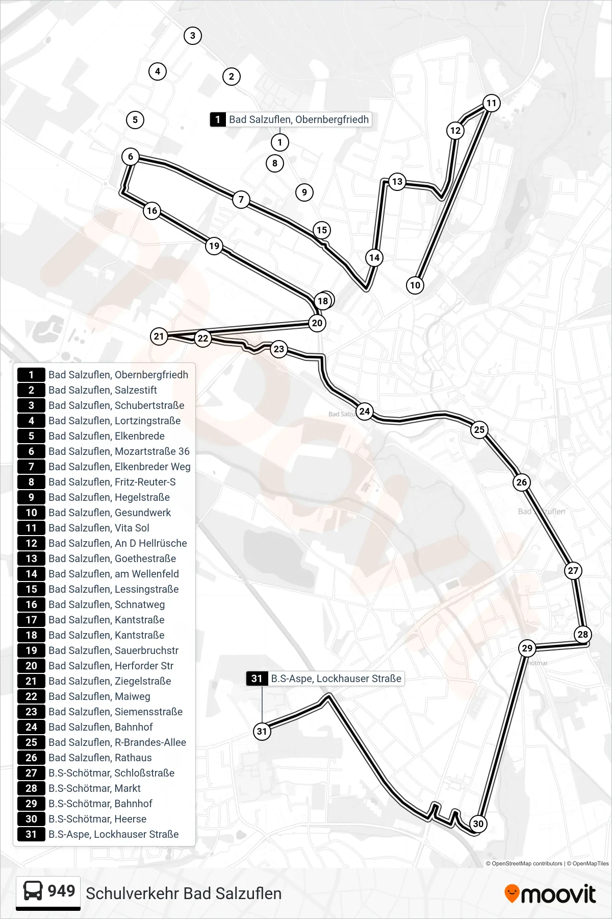 949 bus Line (B.S-Aspe, Lockhauser Straße) route and stops on a map