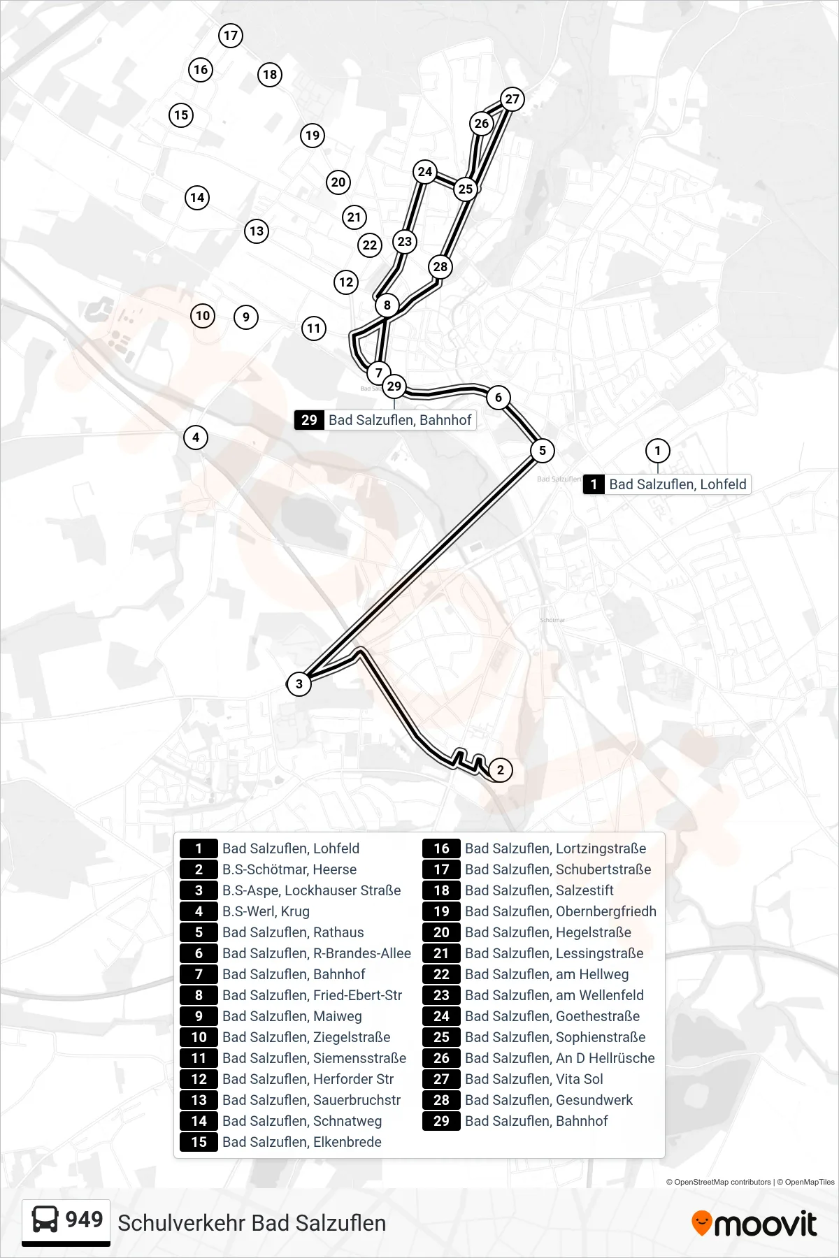 949 bus Line (Bad Salzuflen, Bahnhof) route and stops on a map