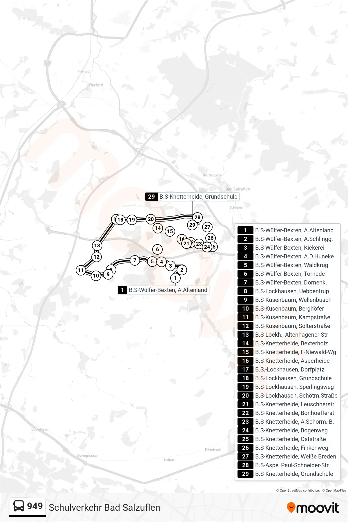 Linie 949 (Bus) Richtung B.S-Knetterheide, Grundschule: Route und Haltestellen auf der Karte