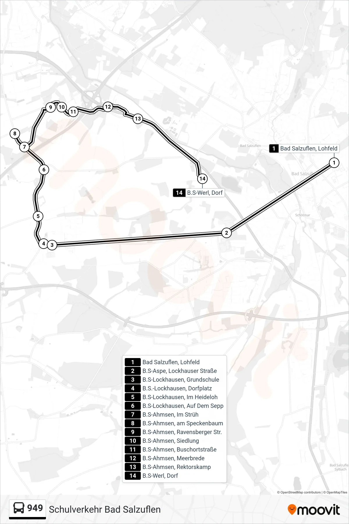949 bus Line (B.S-Werl, Dorf) route and stops on a map