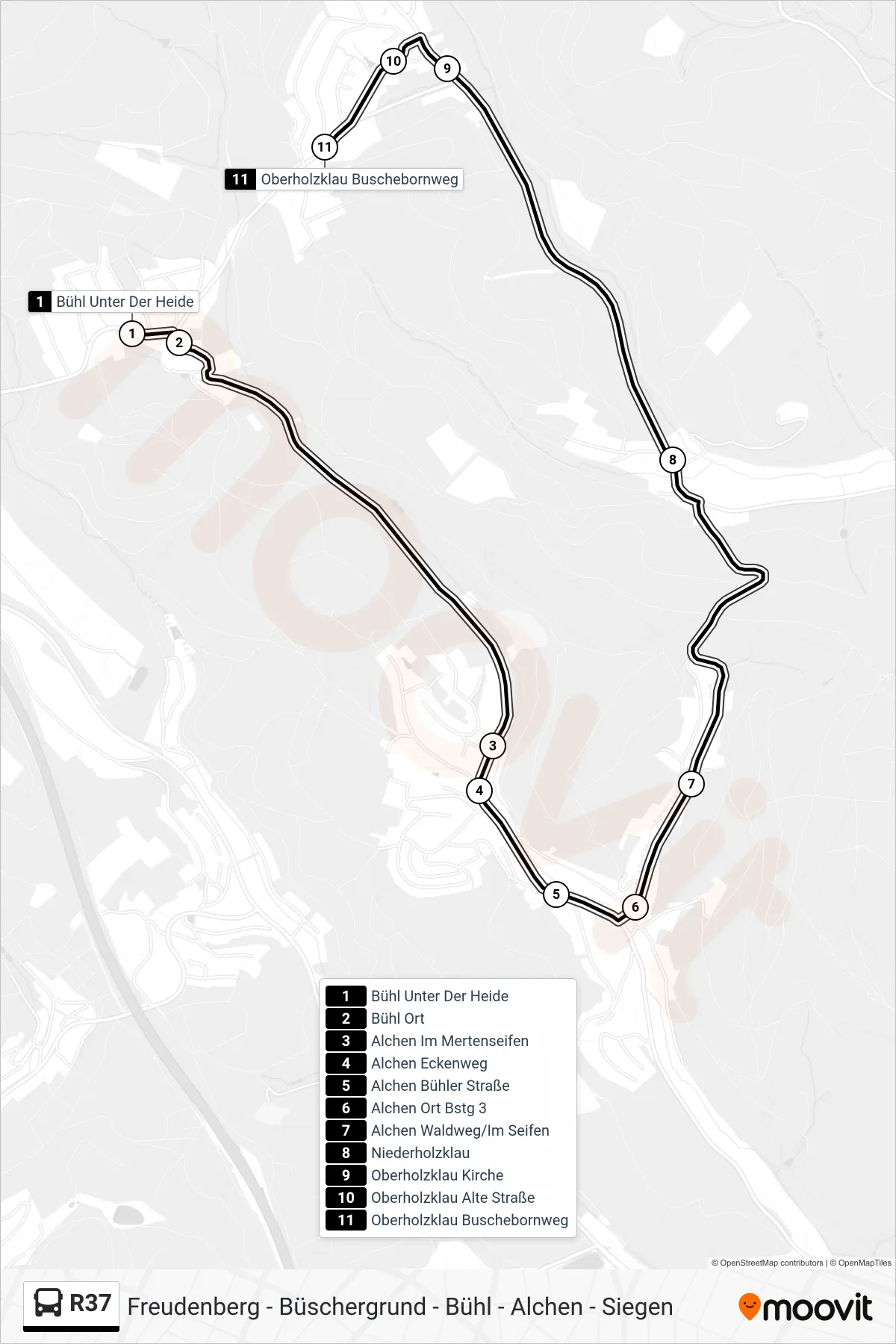 Linie R37 (Bus) Richtung Oberholzklau Buschebornweg: Route und Haltestellen auf der Karte