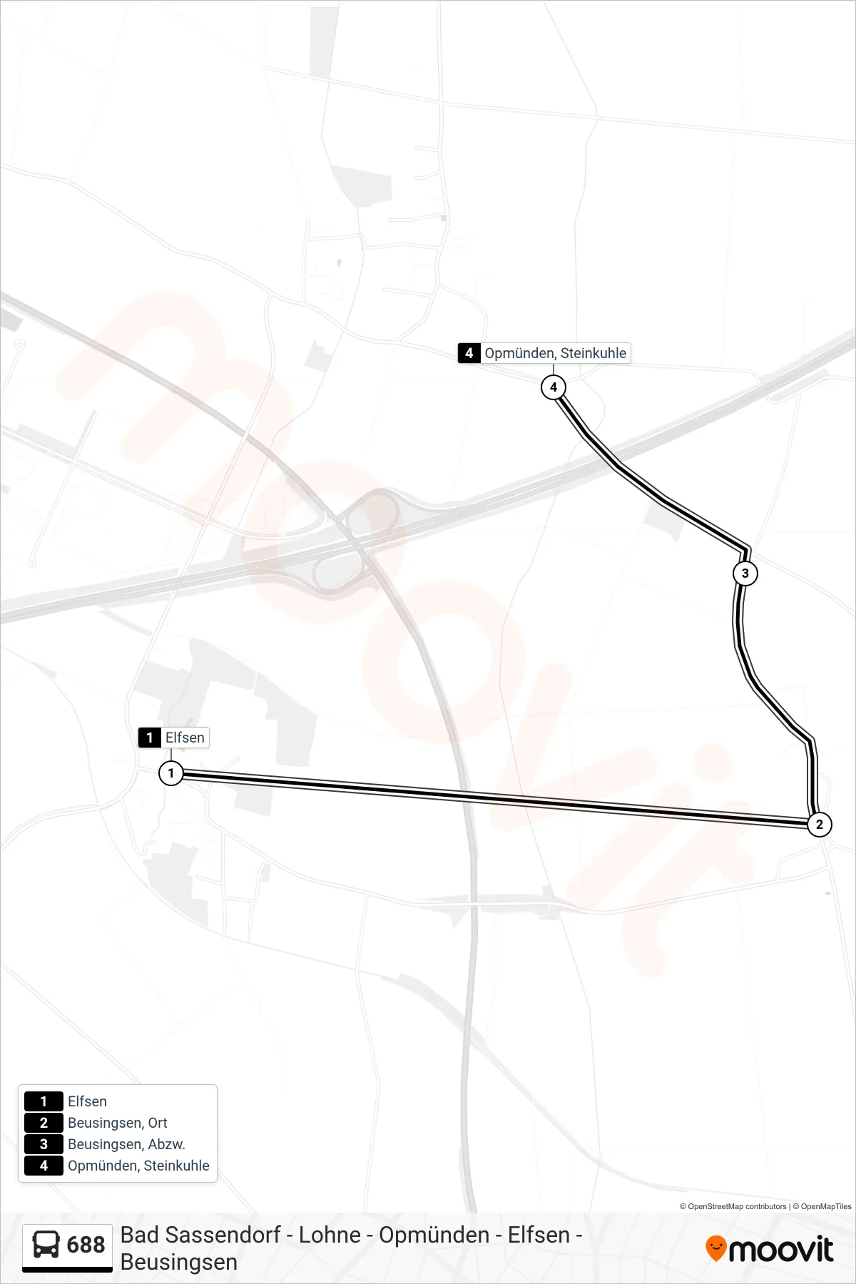 688 bus Line (Opmünden, Steinkuhle) route and stops on a map