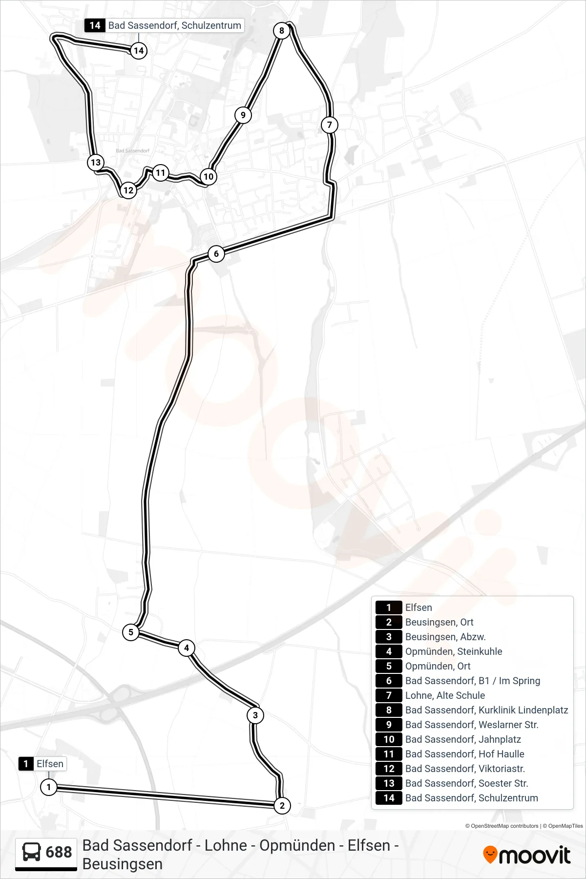 Linie 688 (Bus) Richtung Schulzentrum: Route und Haltestellen auf der Karte