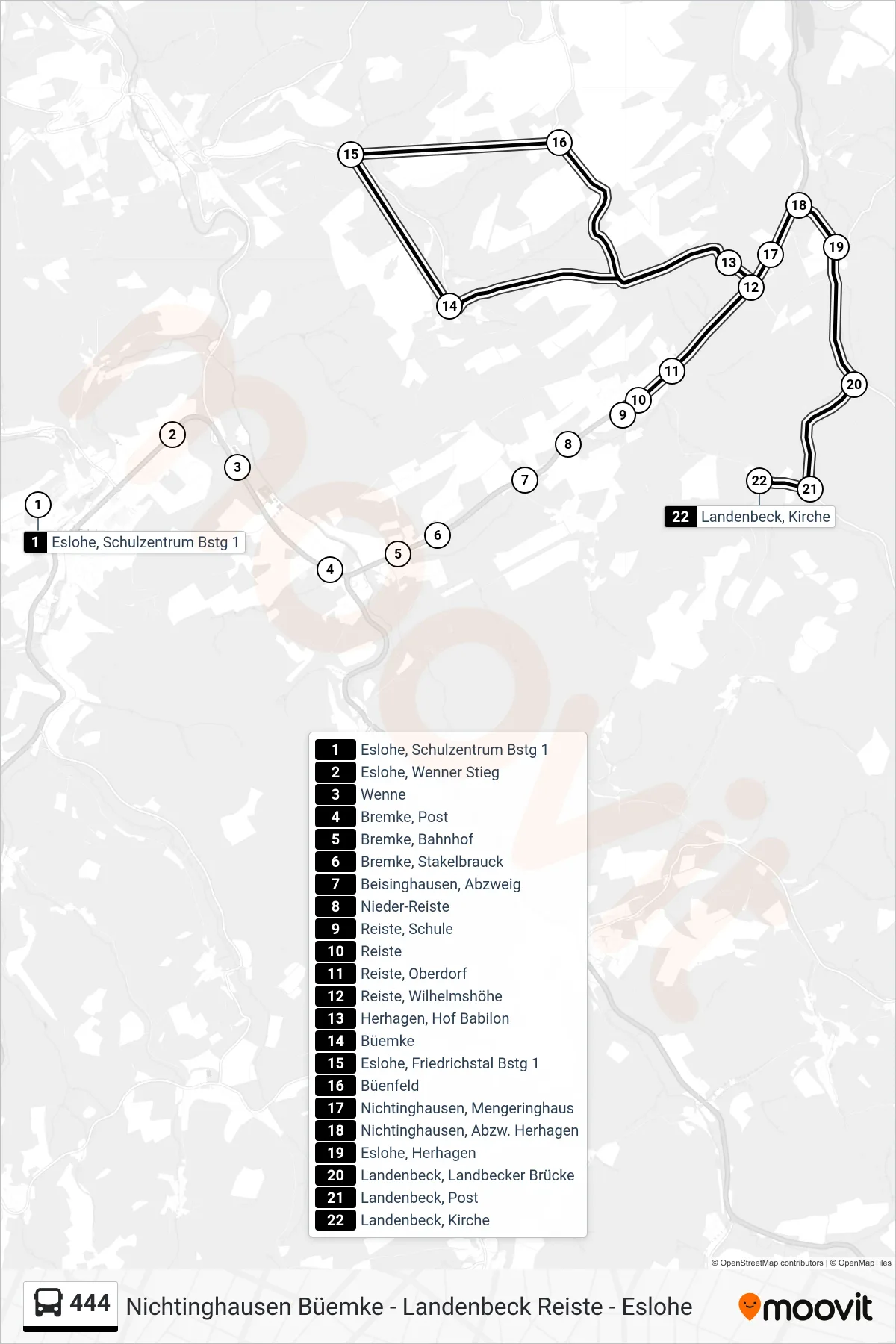 Linie 444 (Bus) Richtung Landenbeck, Kirche: Route und Haltestellen auf der Karte