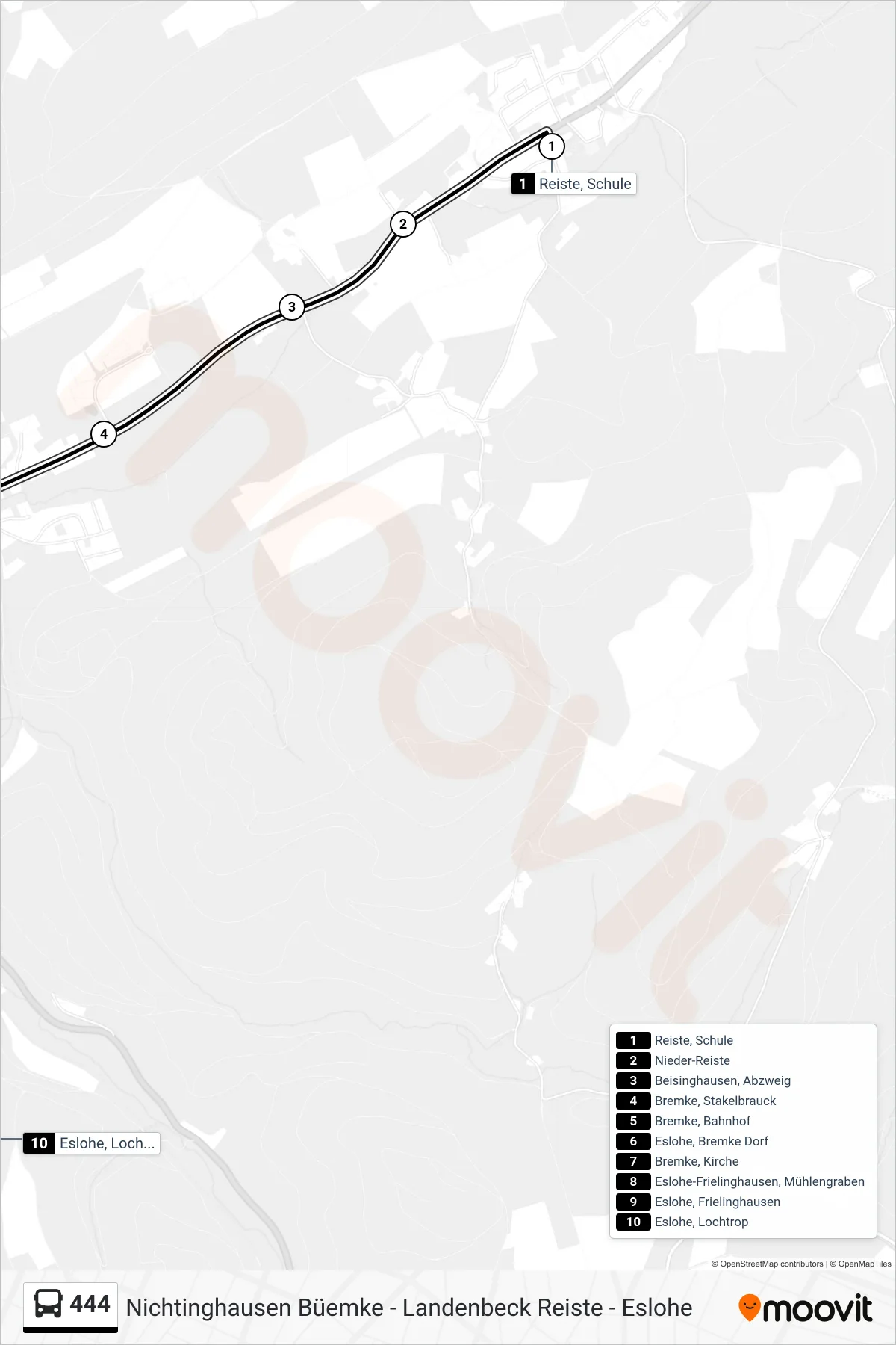 444 bus Line (Eslohe, Lochtrop) route and stops on a map