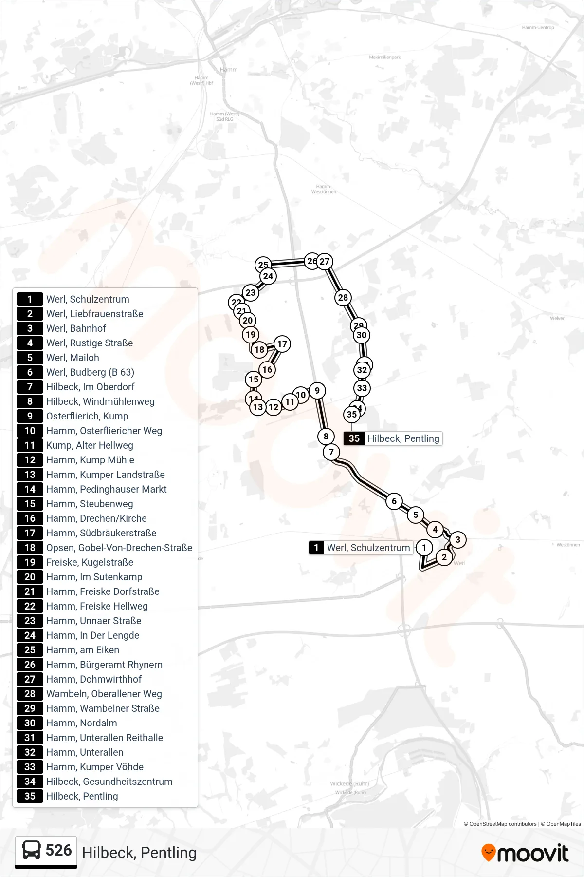 Linie 526 (Bus) Richtung Hilbeck, Pentling: Route und Haltestellen auf der Karte