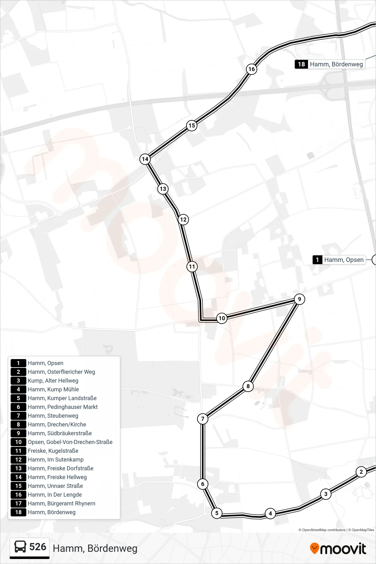 Linie 526 (Bus) Richtung Hamm, Bördenweg: Route und Haltestellen auf der Karte