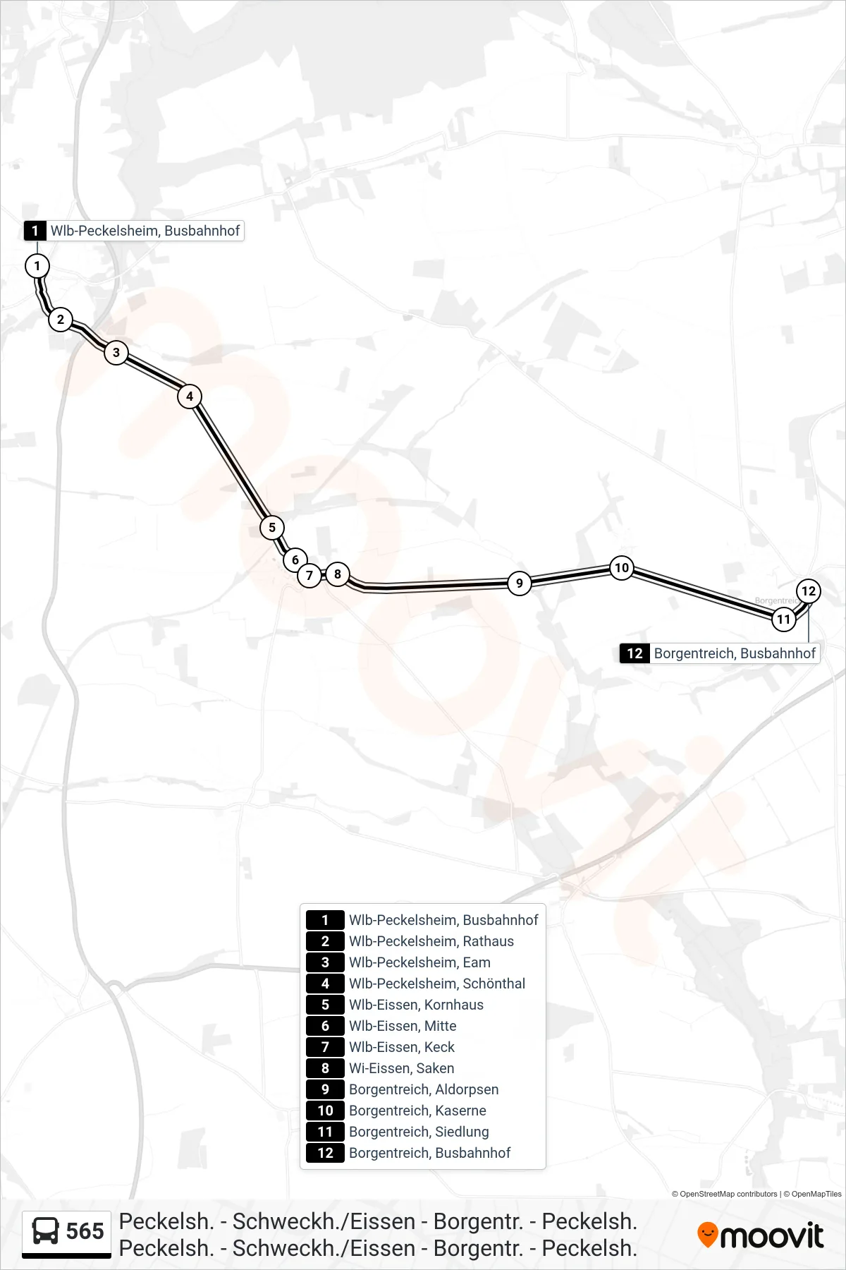 Linie 565 (Bus) Richtung Borgentreich, Busbahnhof: Route und Haltestellen auf der Karte