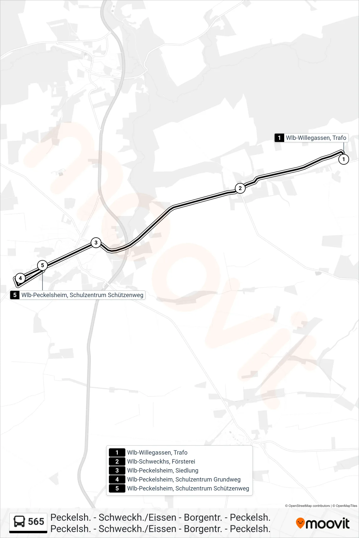 Linie 565 (Bus) Richtung Wlb-Peckelsheim, Schulzentrum Schützenweg: Route und Haltestellen auf der Karte