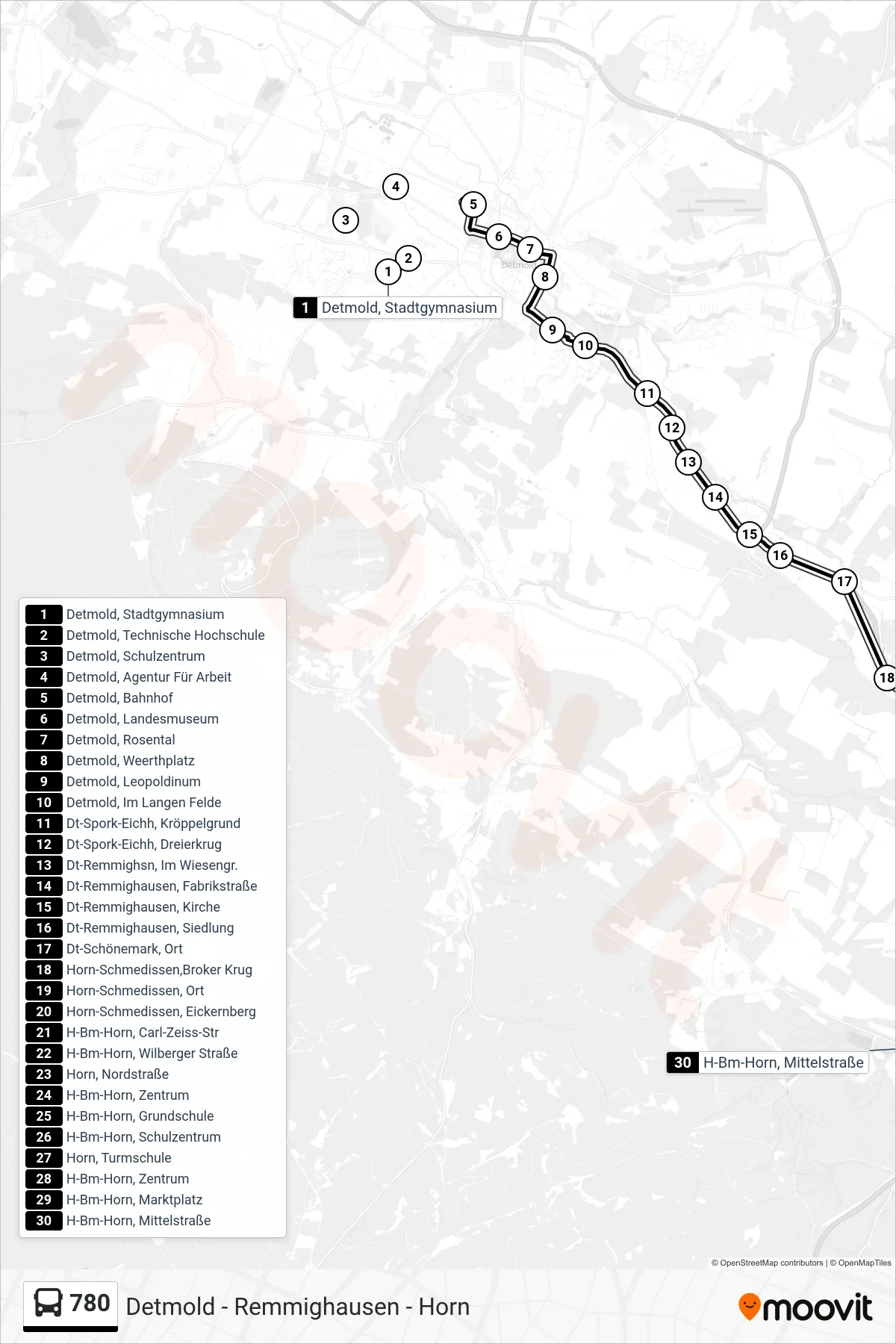 Linie 780 (Bus) Richtung Horn: Route und Haltestellen auf der Karte