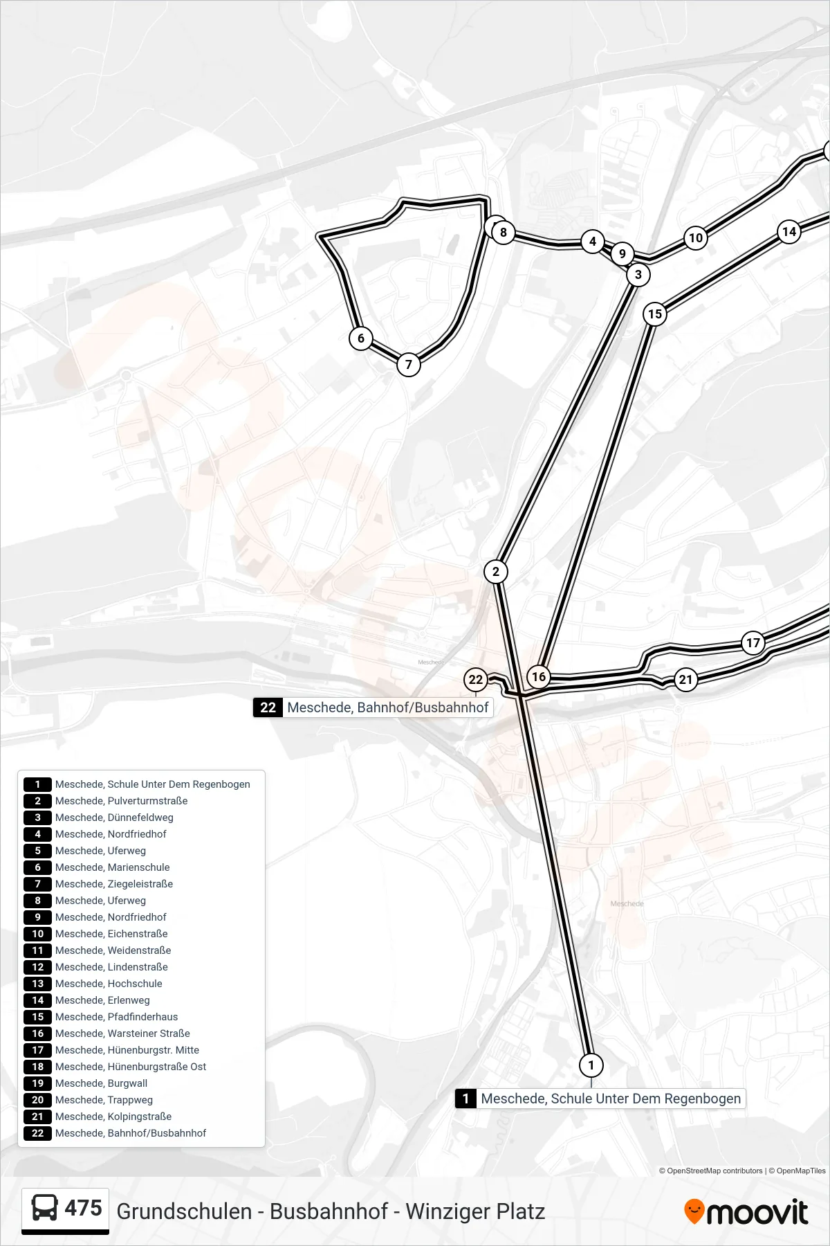 475 bus Line (Meschede, Bahnhof/Busbahnhof 6) route and stops on a map
