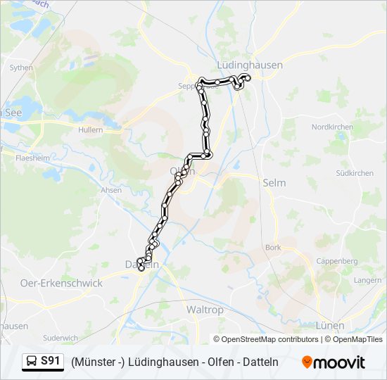 S91 bus Line Map