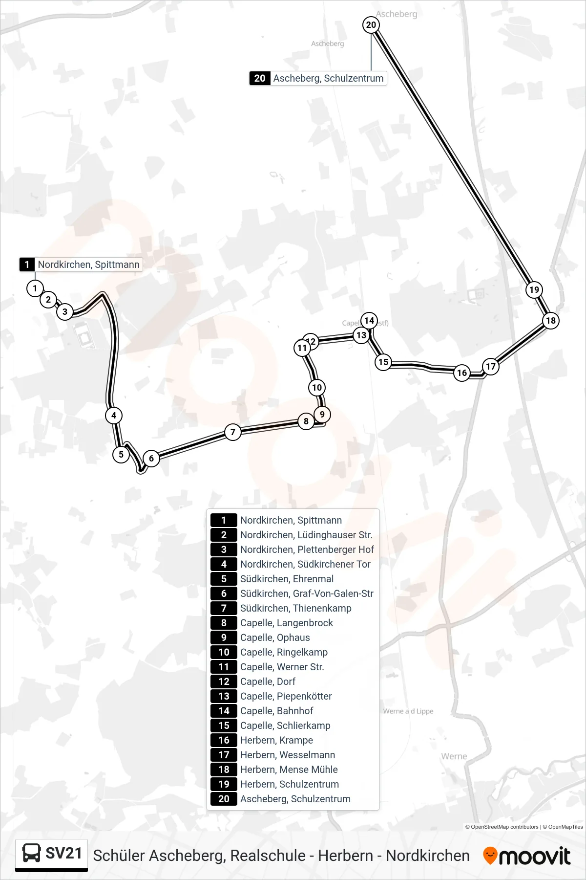 Linie SV21 (Bus) Richtung Ascheberg, Schulzentrum: Route und Haltestellen auf der Karte