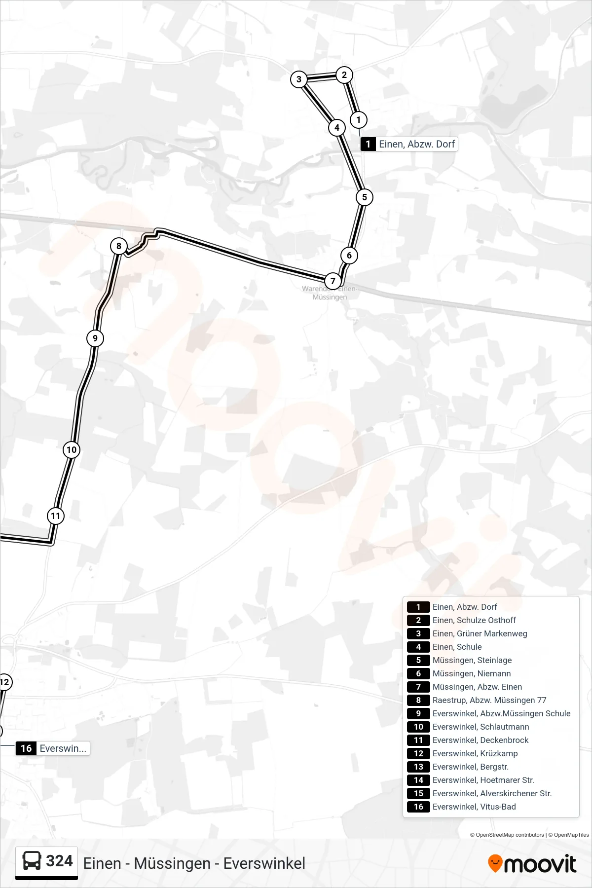 324 bus Line (Everswinkel, Vitus-Bad) route and stops on a map