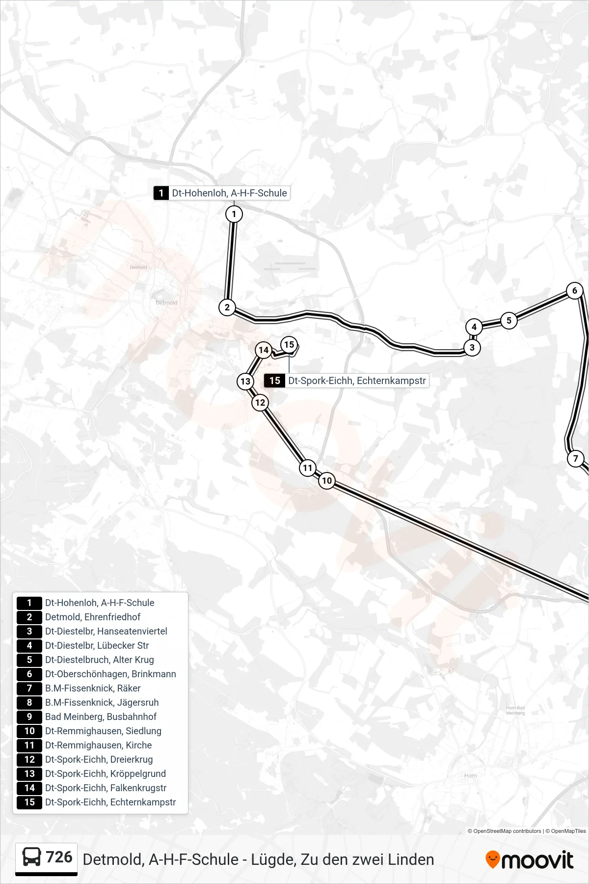 Linie 726 (Bus) Richtung Dt-Spork-Eichh, Echternkampstr: Route und Haltestellen auf der Karte