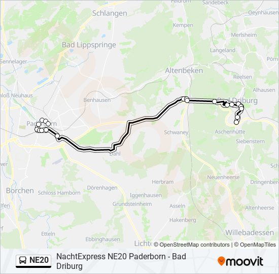 Автобус NE20: карта маршрута