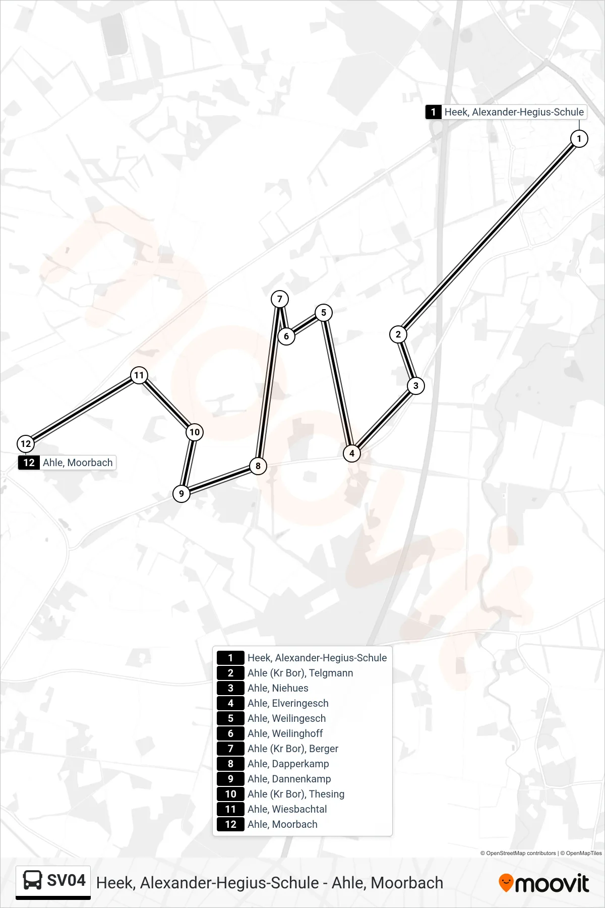 SV04 bus Line (Ahle, Moorbach) route and stops on a map