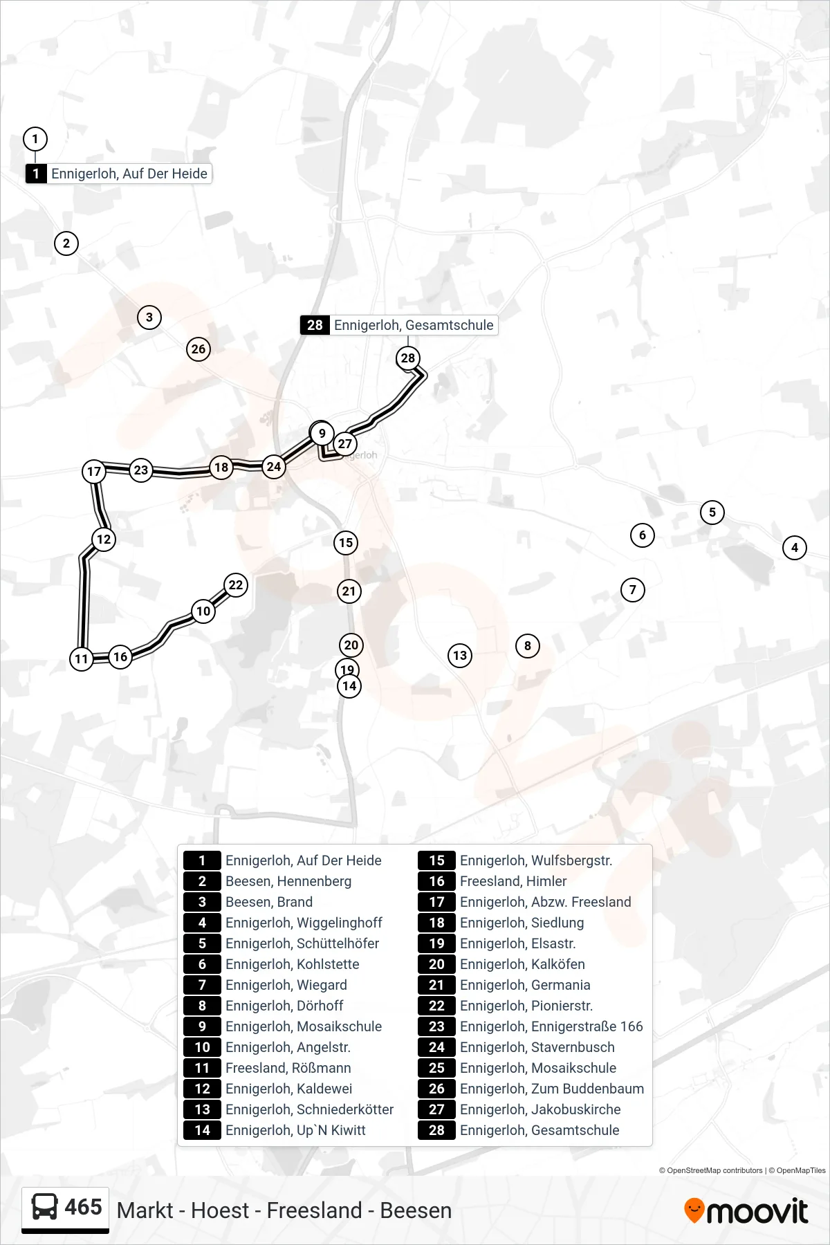 465 bus Line (Ennigerloh, Gesamtschule) route and stops on a map