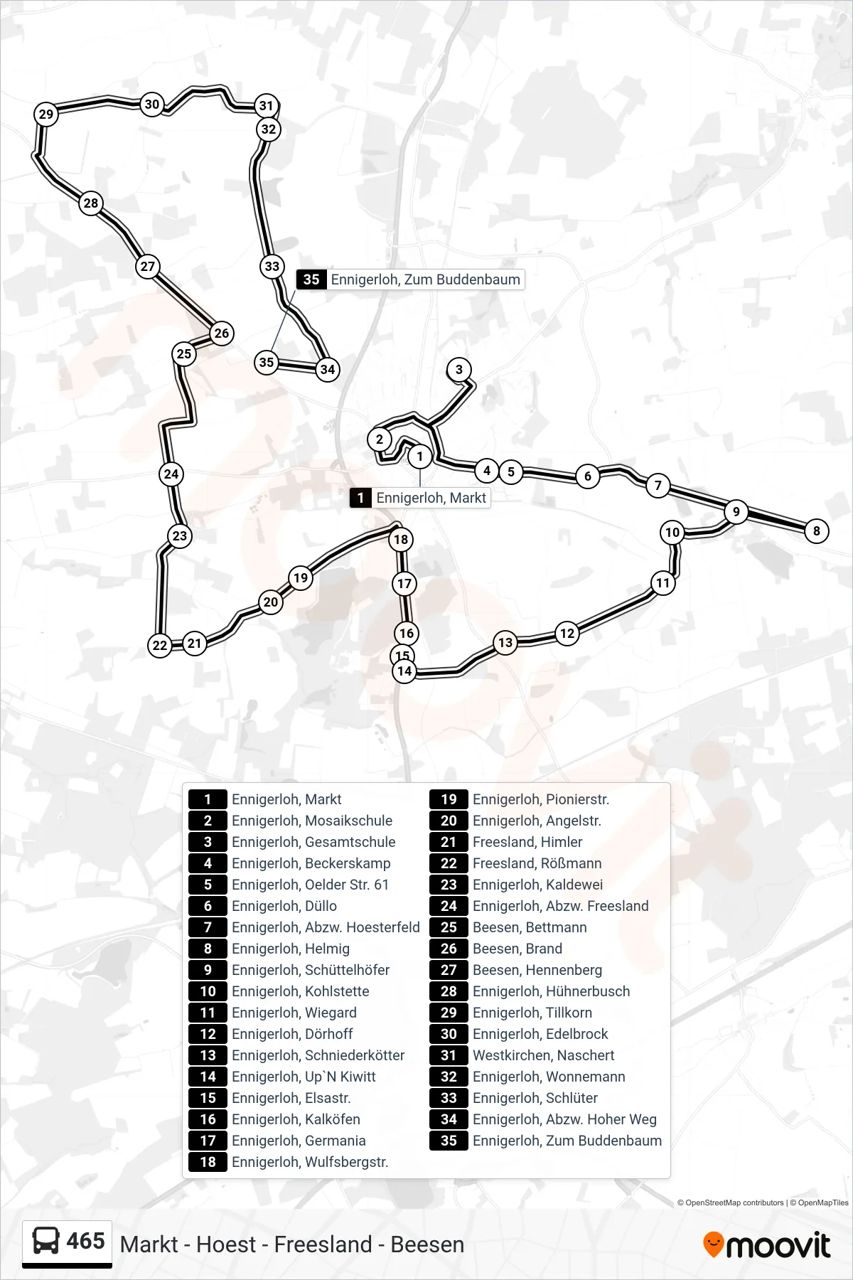 Linie 465 (Bus) Richtung Ennigerloh, Zum Buddenbaum: Route und Haltestellen auf der Karte
