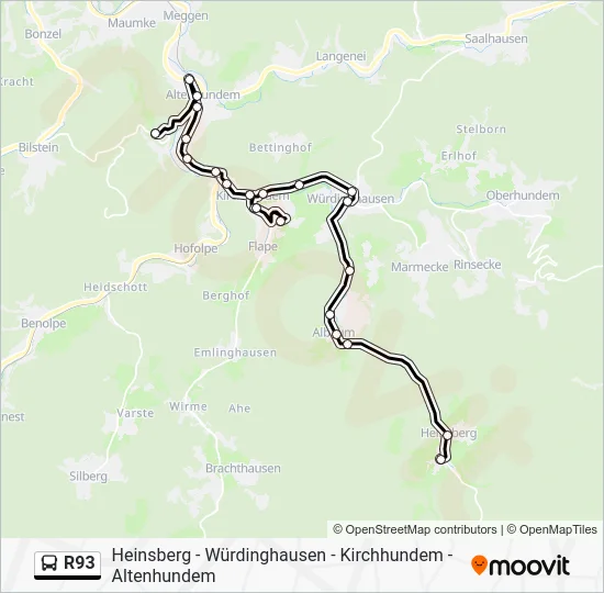 Автобус R93: карта маршрута