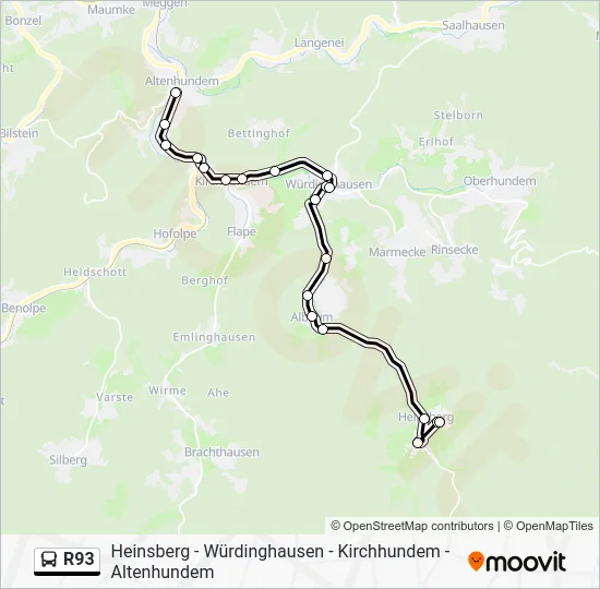 Автобус R93: карта маршрута