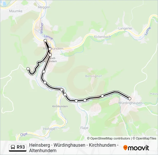 Автобус R93: карта маршрута