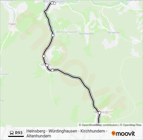 Автобус R93: карта маршрута