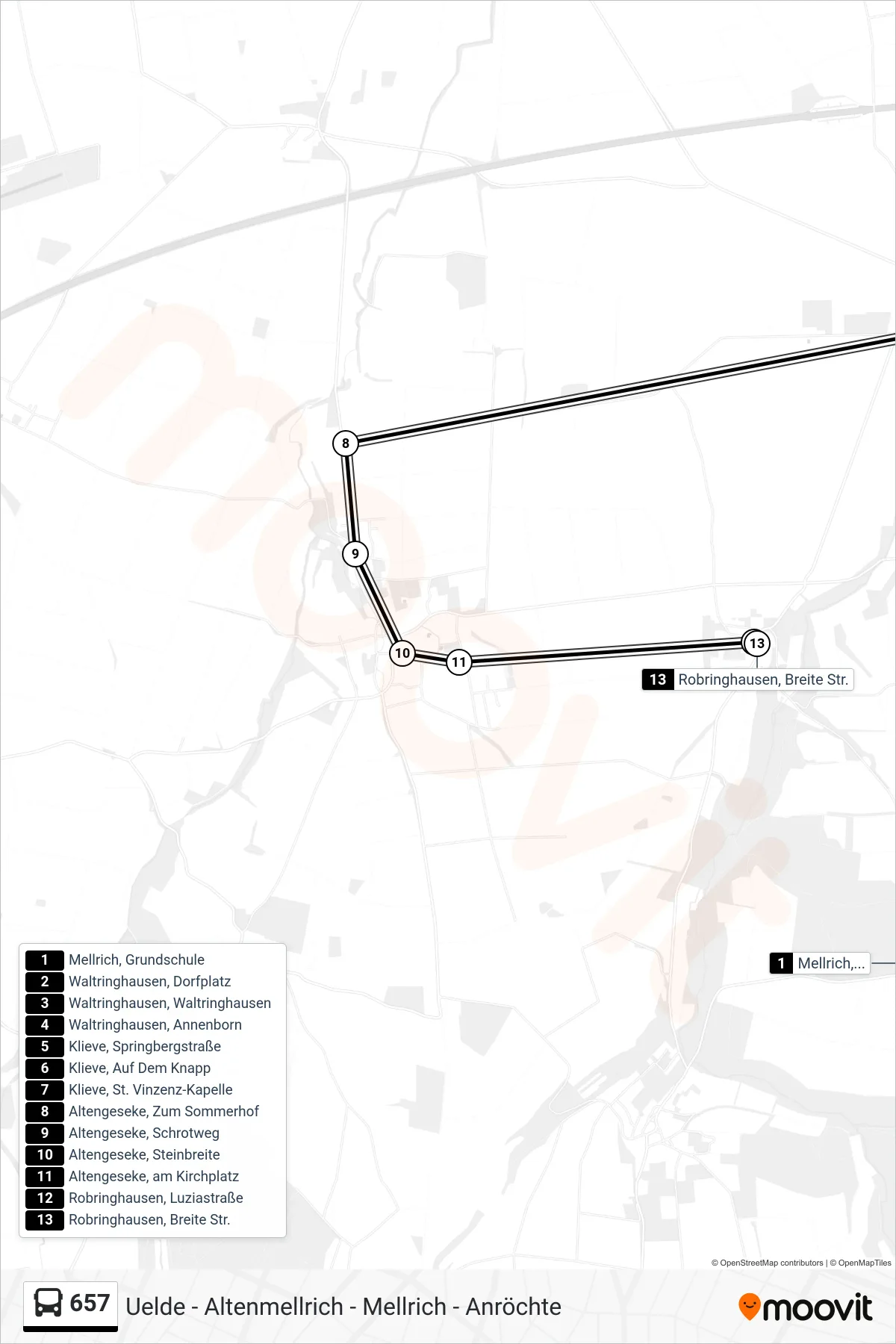 Linie 657 (Bus) Richtung Robringhausen, Breite Str.: Route und Haltestellen auf der Karte