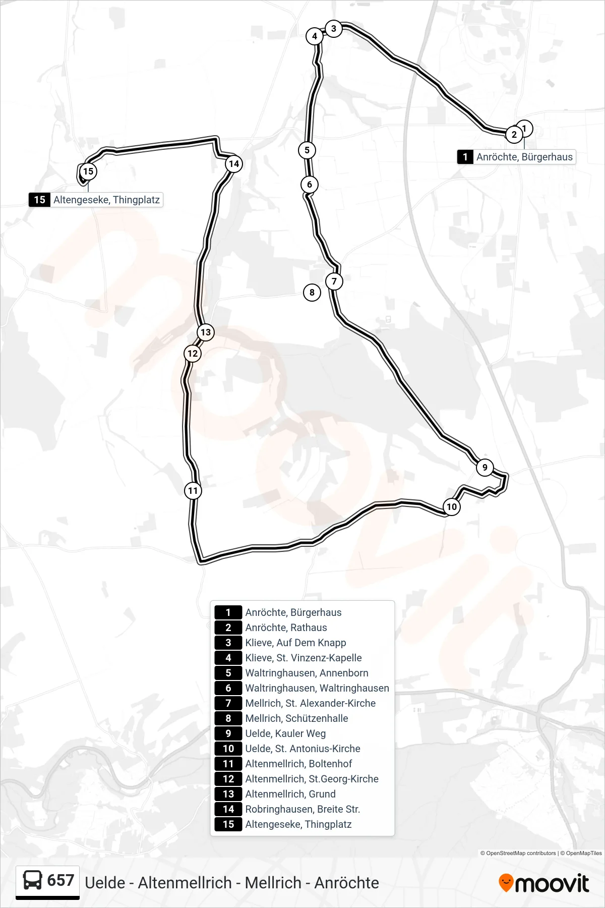 657 bus Line (Altengeseke, Thingplatz) route and stops on a map