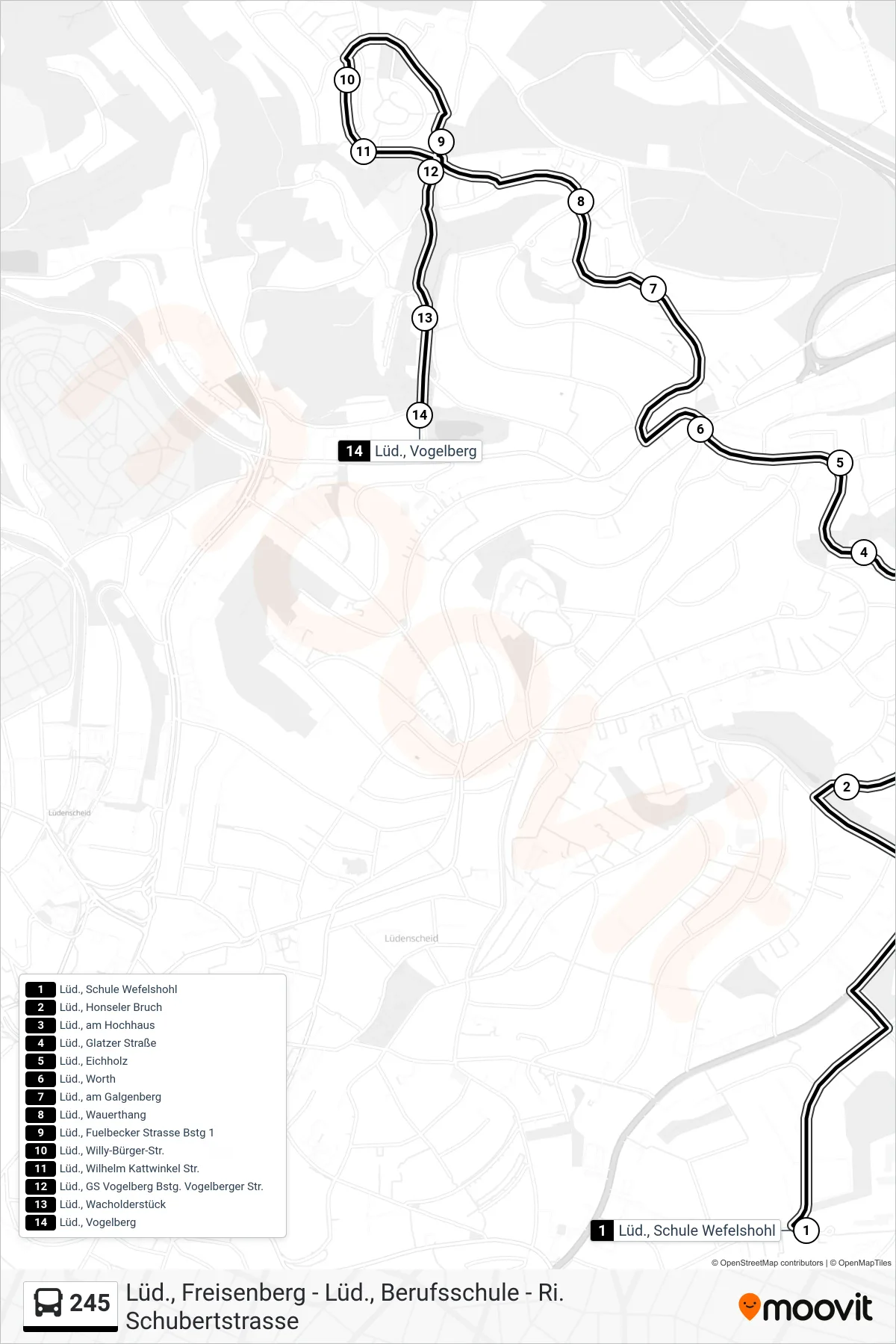 245 bus Line (Lüd., Vogelberg) route and stops on a map