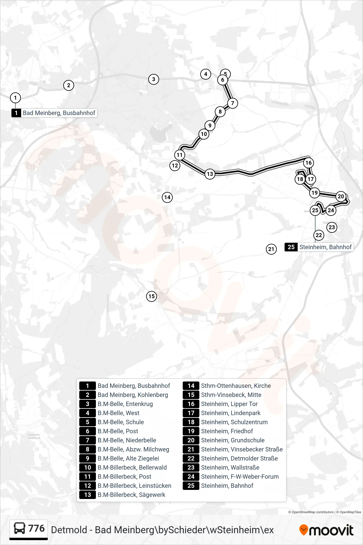 776 bus Line (Steinheim) route and stops on a map