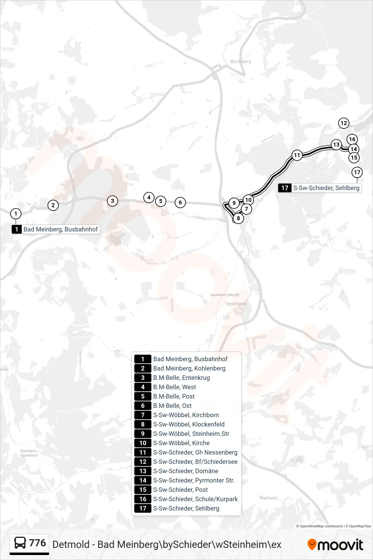 776 bus Line (Schieder) route and stops on a map