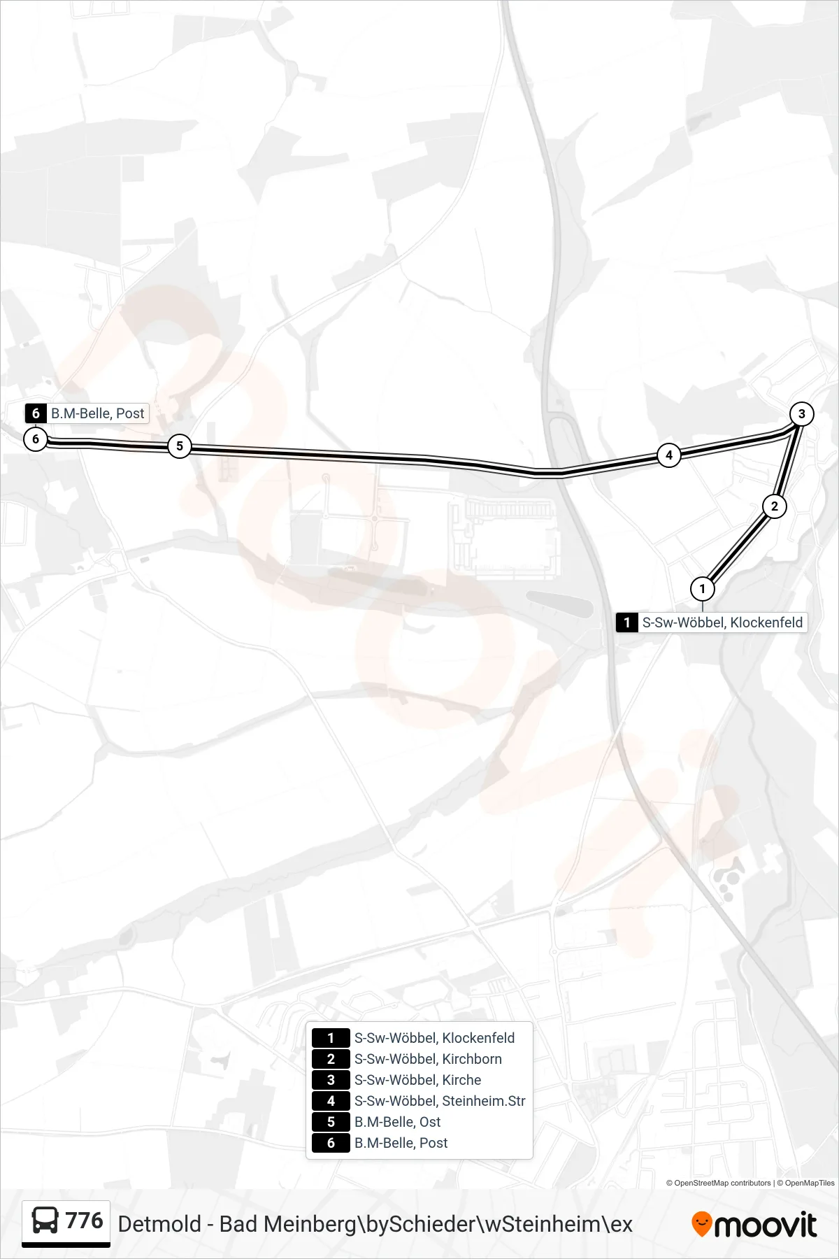 776 bus Line (Belle) route and stops on a map