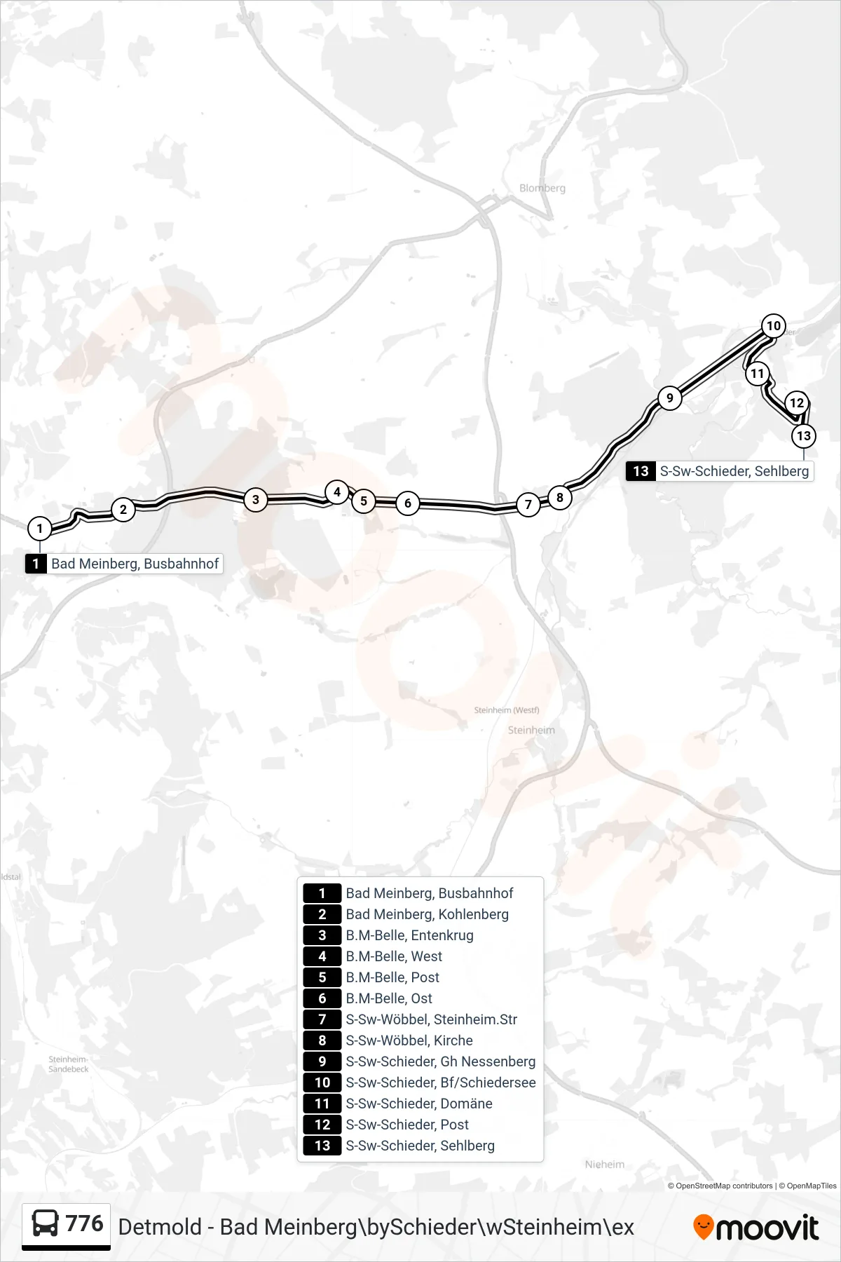 Linie 776 (Bus) Richtung S-Sw-Schieder, Sehlberg: Route und Haltestellen auf der Karte