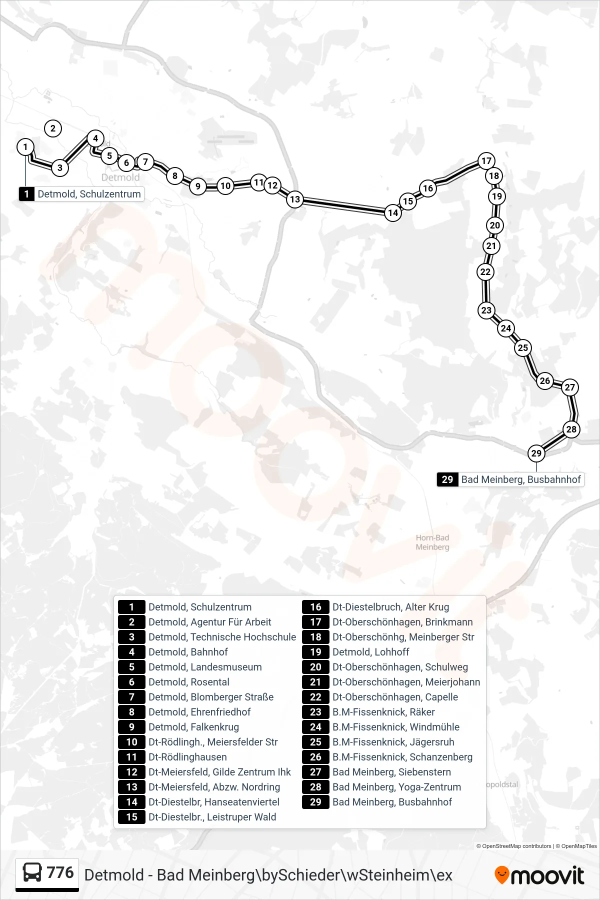 776 bus Line (Bad Meinberg, Busbahnhof) route and stops on a map