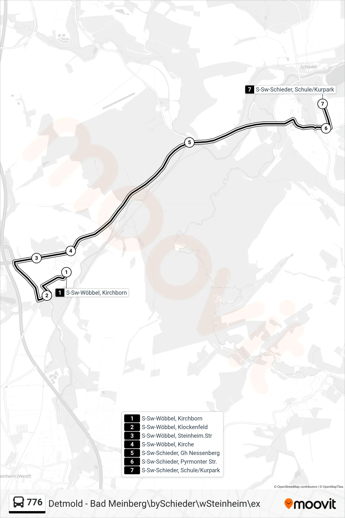 776 bus Line (S-Sw-Schieder, Schule/Kurpark) route and stops on a map