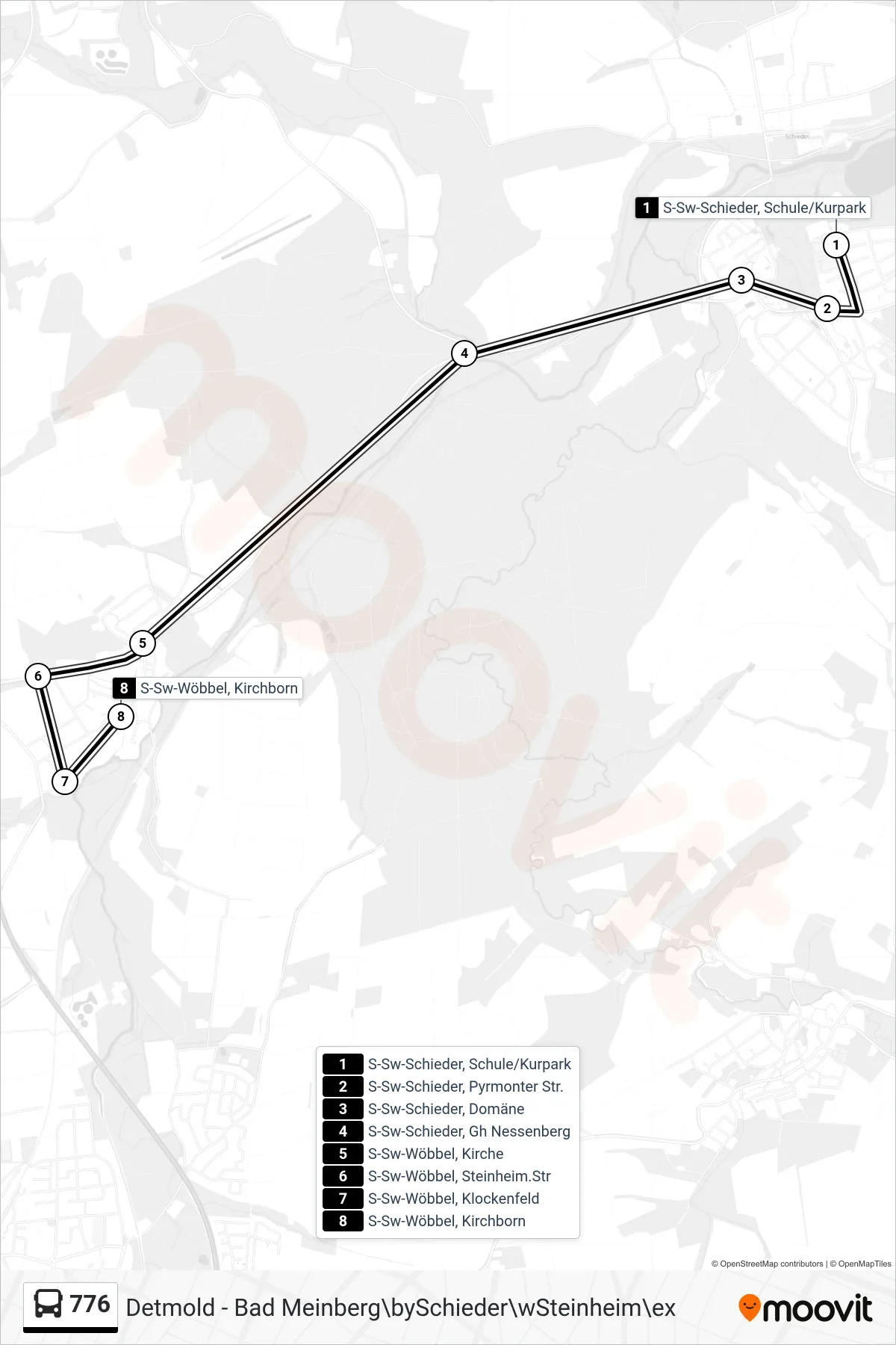 776 bus Line (S-Sw-Wöbbel, Kirchborn) route and stops on a map
