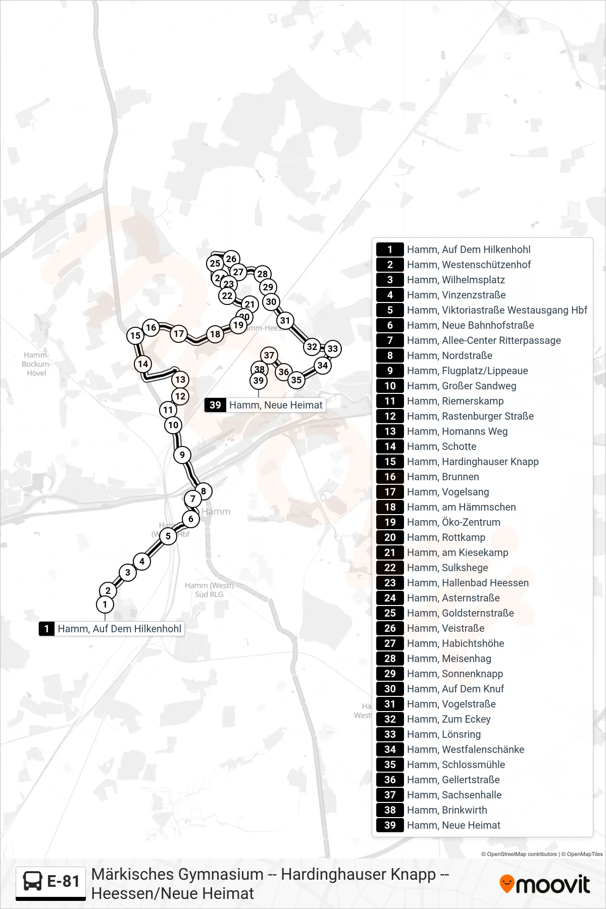 Linie E-81 (Bus) Richtung Hamm, Neue Heimat: Route und Haltestellen auf der Karte