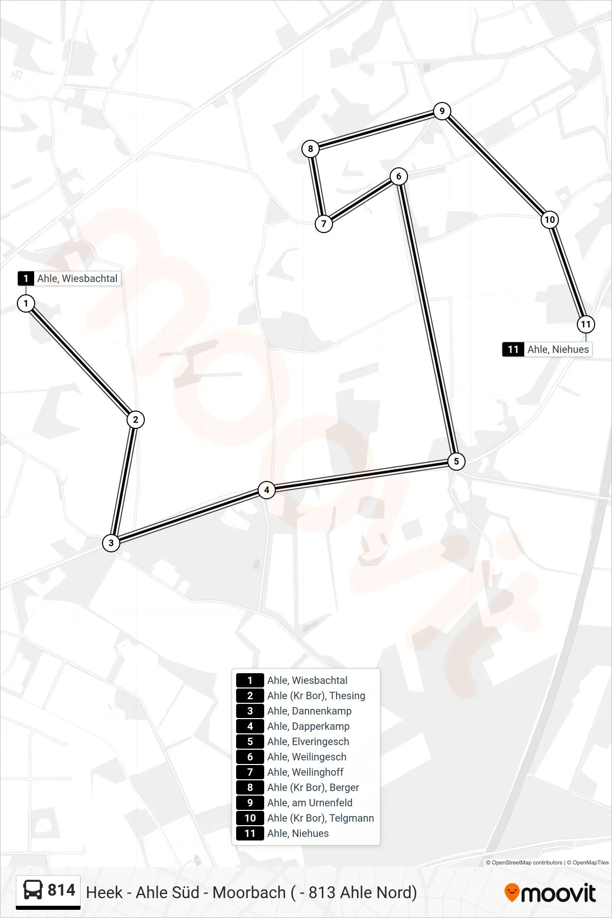 814 bus Line (Ahle, Niehues) route and stops on a map
