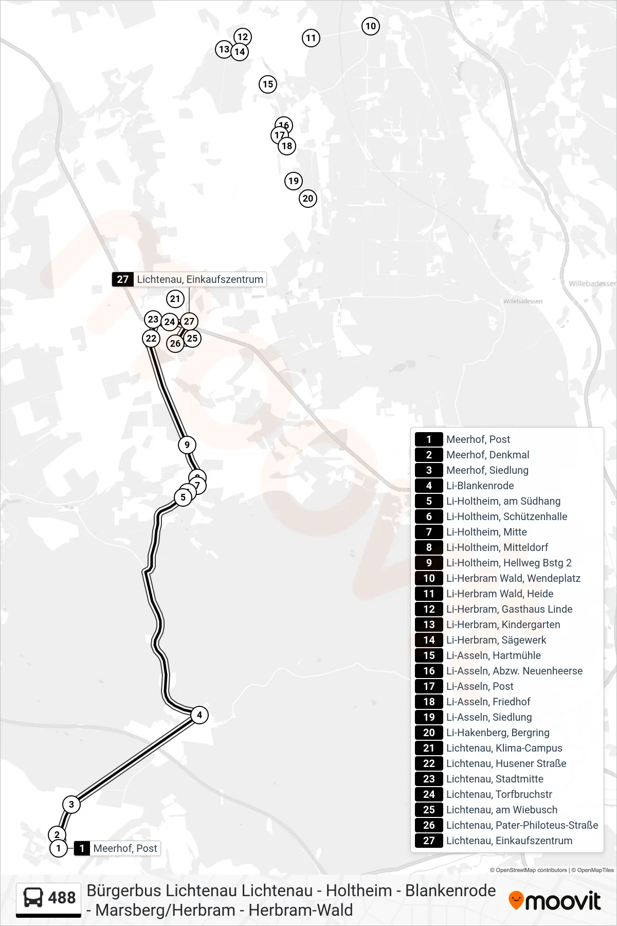 Linie 488 (Bus) Richtung Lichtenau, Einkaufszentrum: Route und Haltestellen auf der Karte