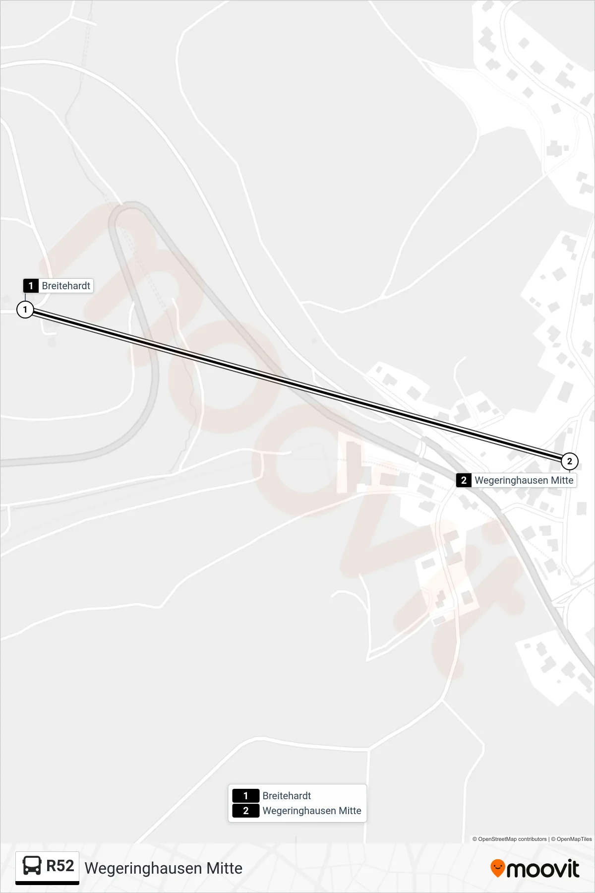 R52 bus Line (Wegeringhausen Mitte) route and stops on a map