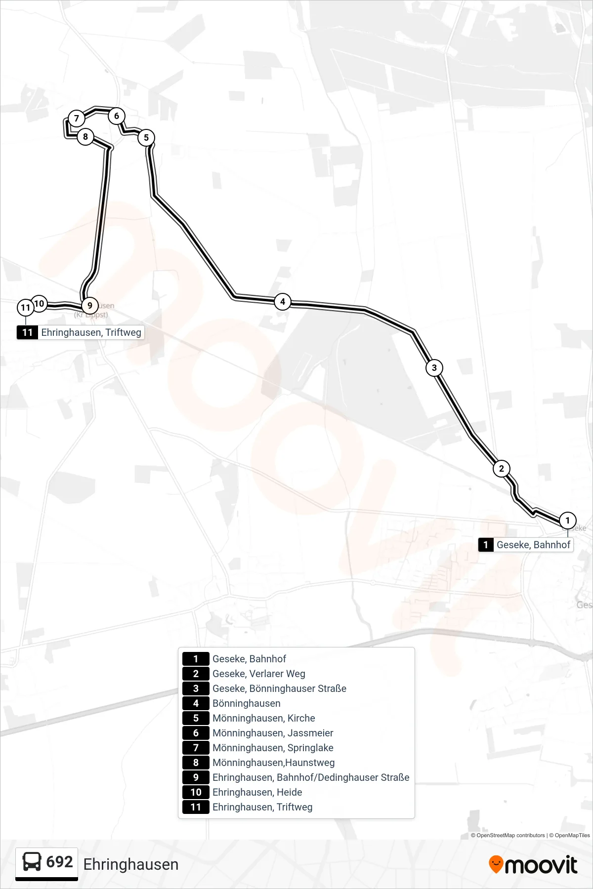 692 bus Line (Ehringhausen) route and stops on a map