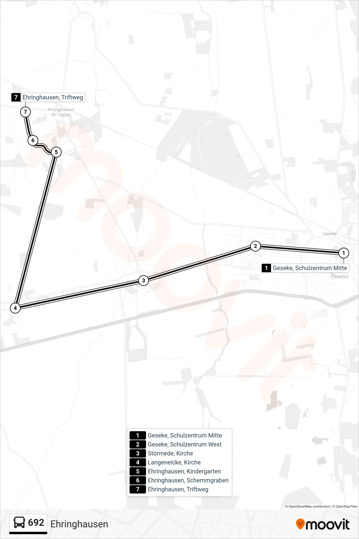 692 bus Line (Ehringhausen) route and stops on a map