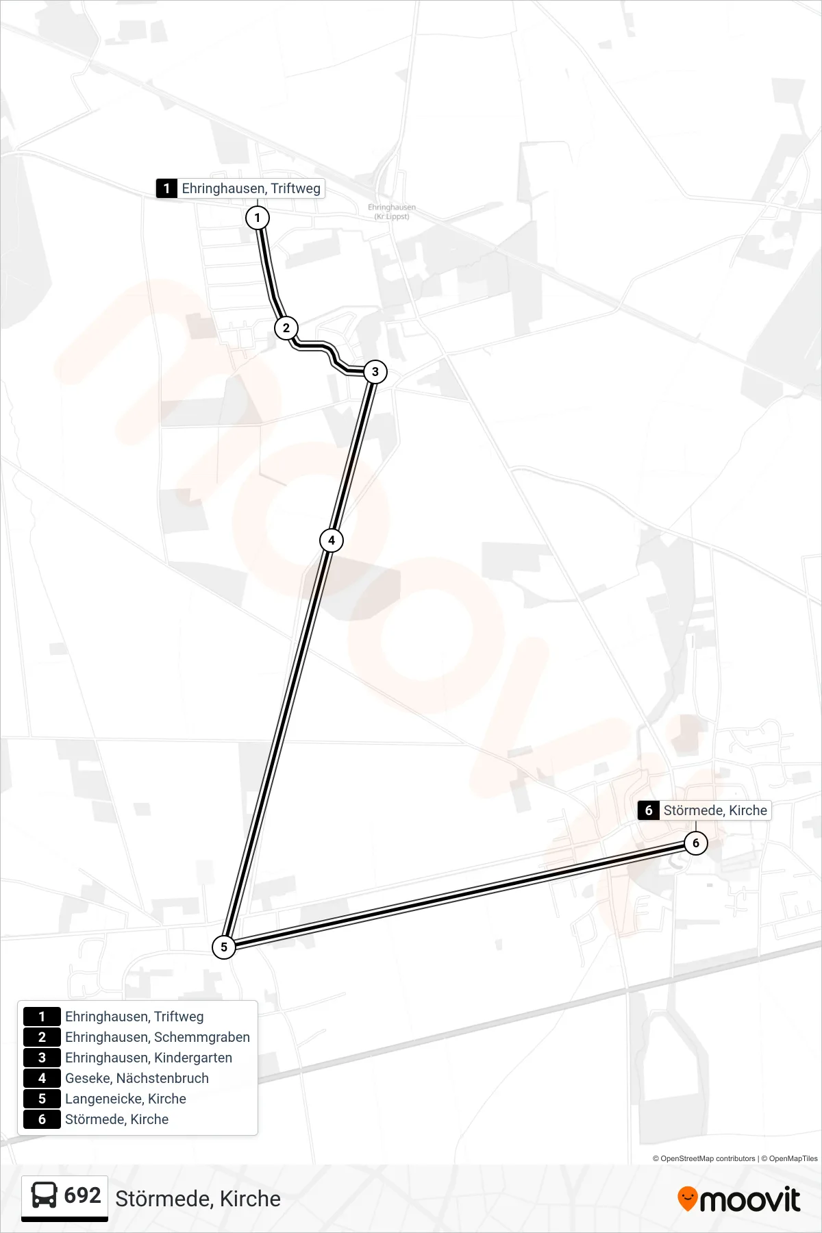 692 bus Line (Störmede, Kirche) route and stops on a map
