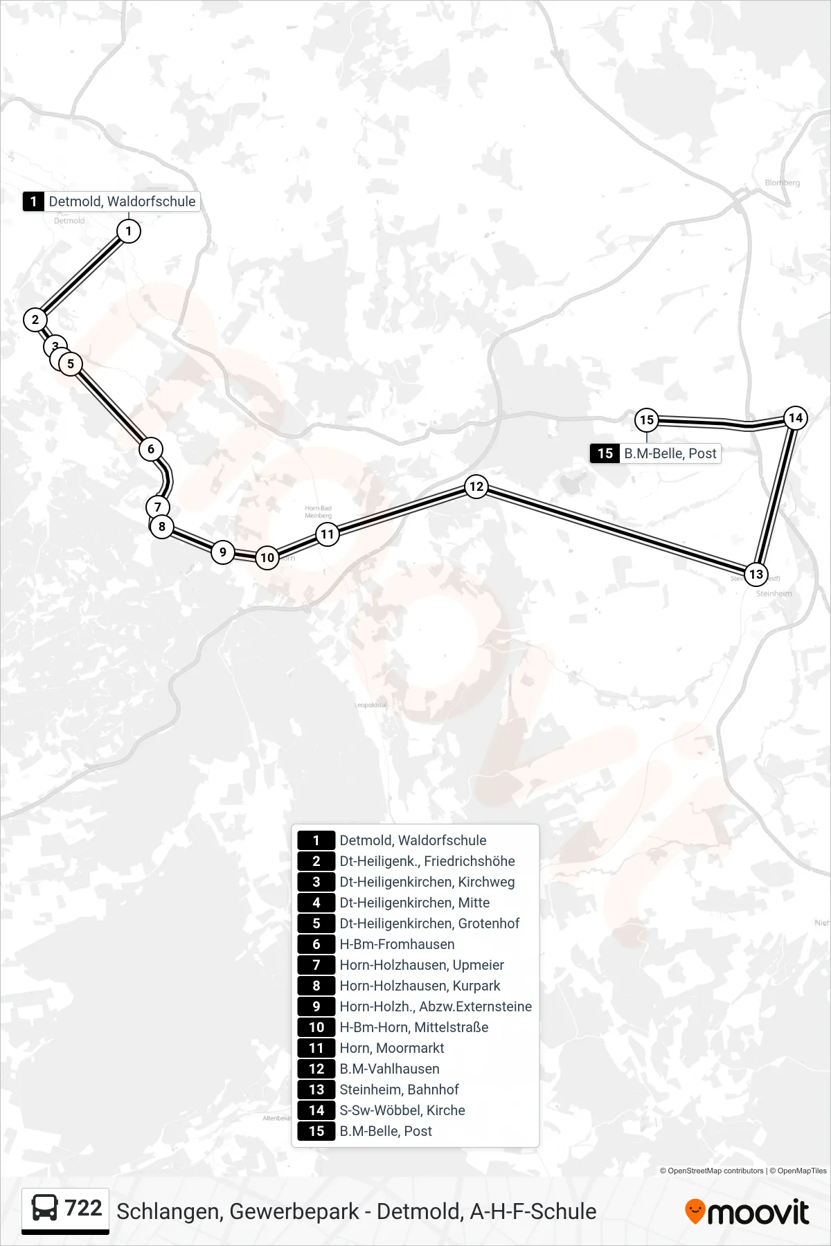 Linie 722 (Bus) Richtung B.M-Belle, Post: Route und Haltestellen auf der Karte